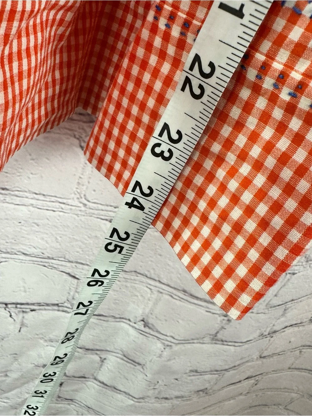 vtg apron handmade embroider cross stitch tomato red Gingham cottage kitschy